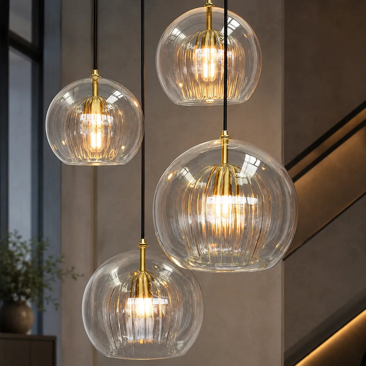 Glass Globe Pendant Light with Adjustable Hanging Height for Dining Room and Kitchen