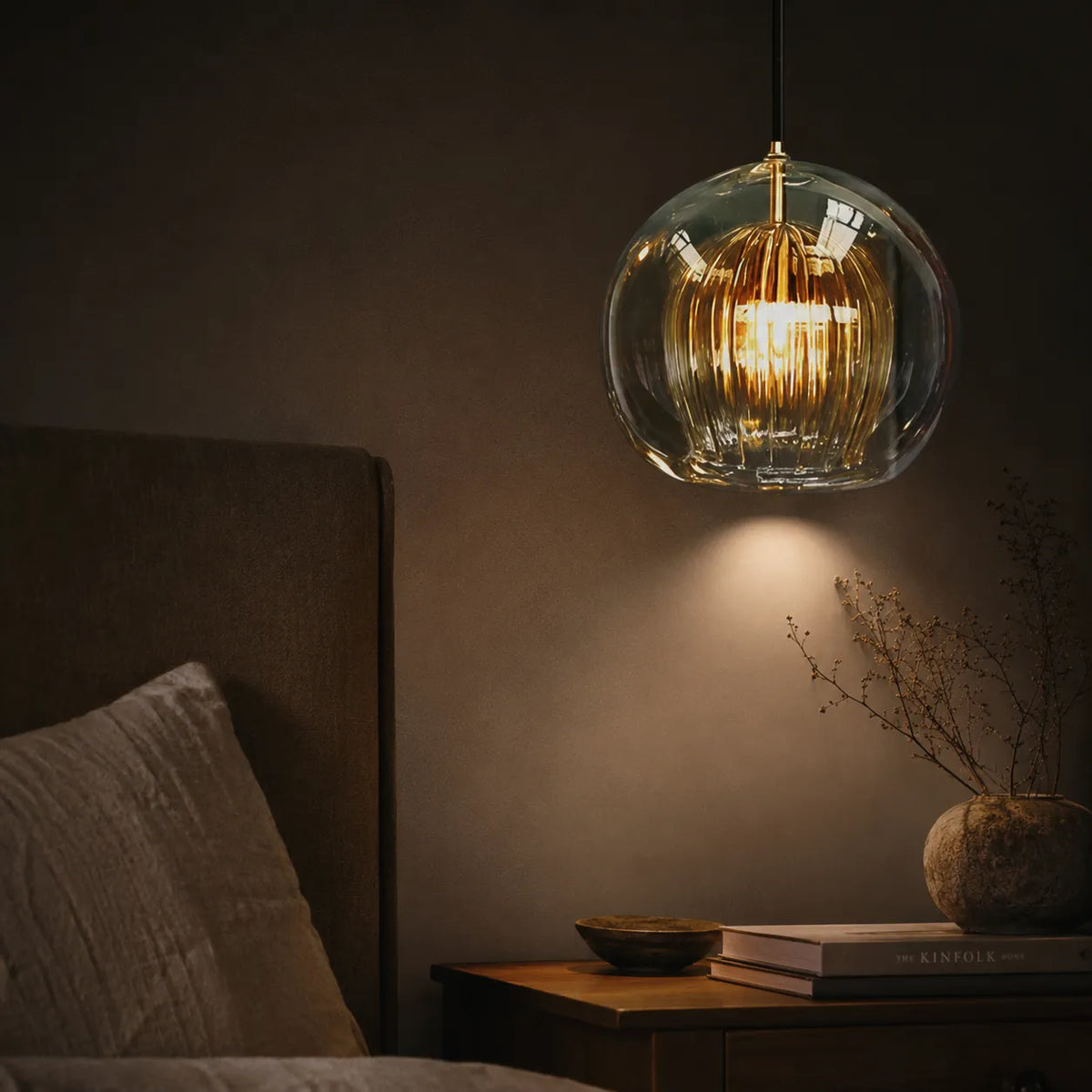 Glass Globe Pendant Light with Adjustable Hanging Height for Dining Room and Kitchen