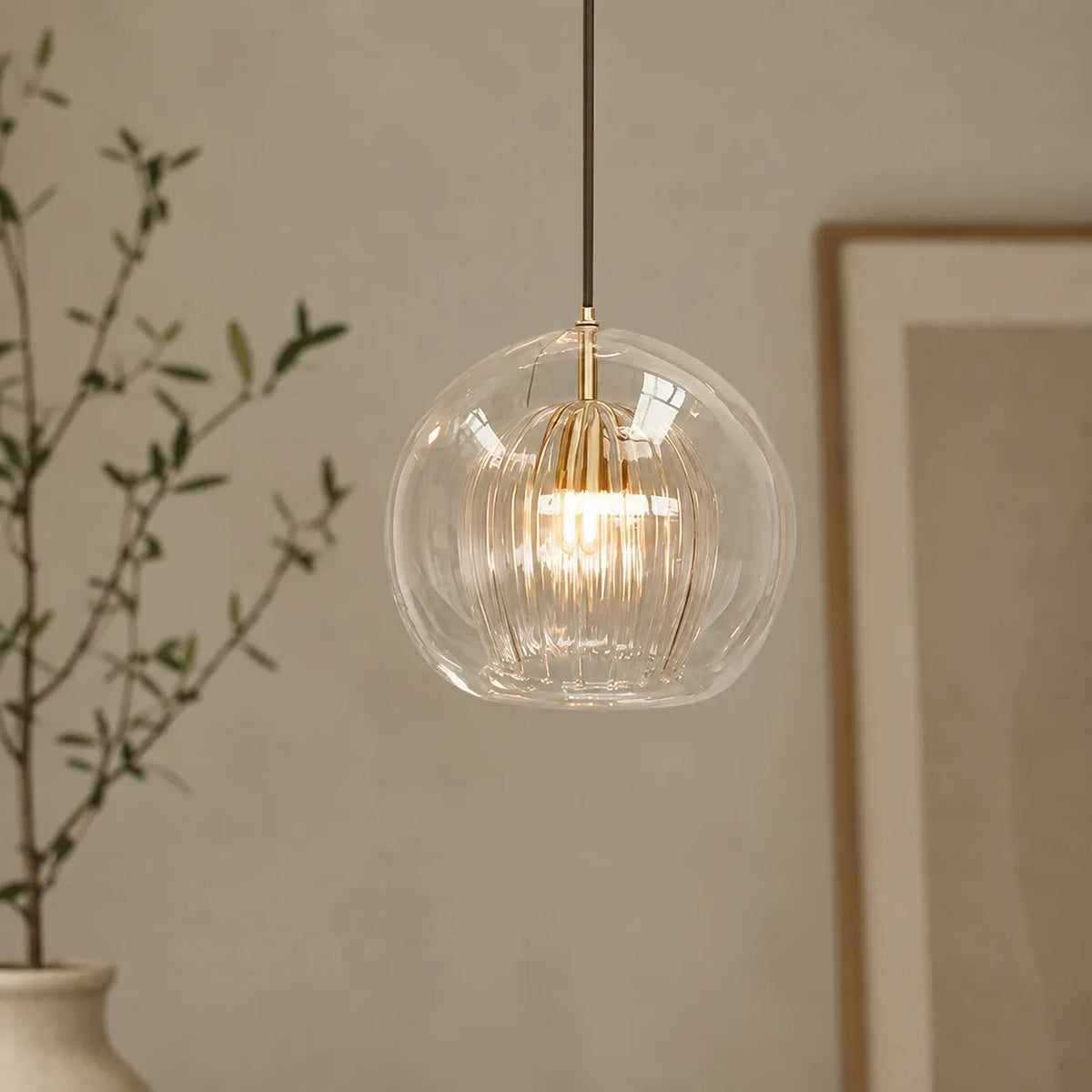 Glass Globe Pendant Light with Adjustable Hanging Height for Dining Room and Kitchen