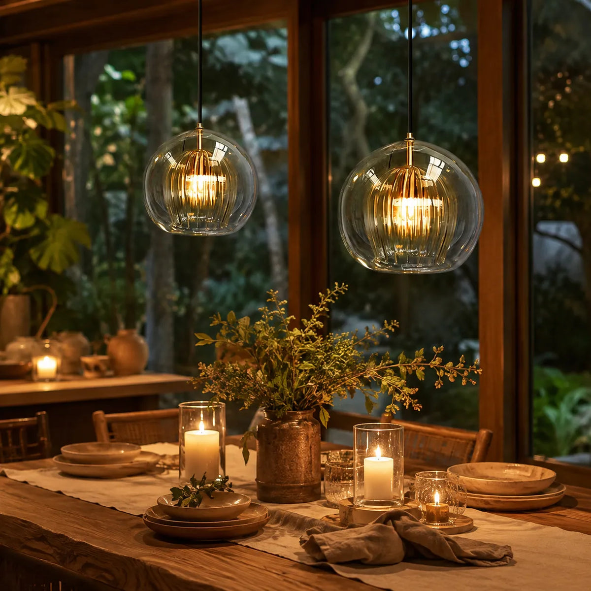 Glass Globe Pendant Light with Adjustable Hanging Height for Dining Room and Kitchen