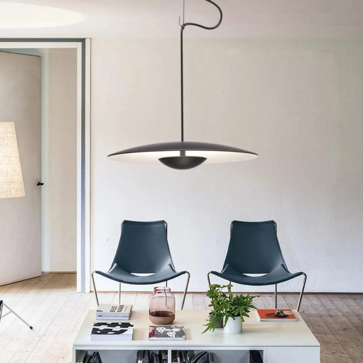 LED Pendant Light with Slim Metal Disc Shade for Dining Room and Living Room