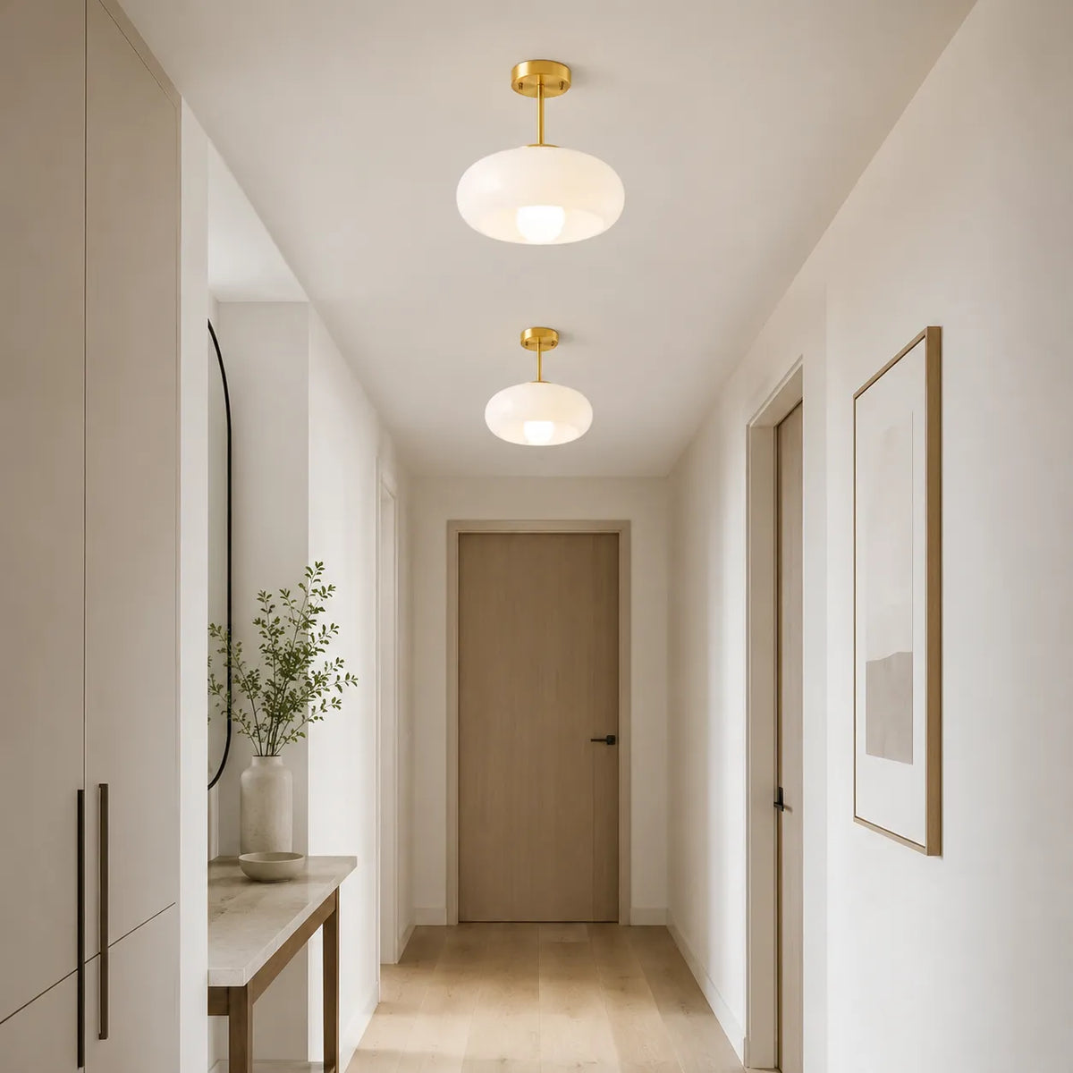 Kitchen Pendant Light Fixtures with Brass and Glass Shade in Modern Nordic Design