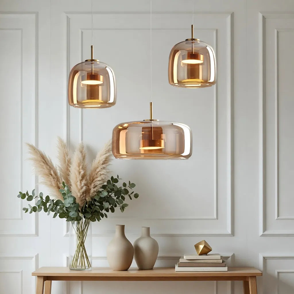 Pendant Light with Sculpted Glass Shade and Layered LED Glow