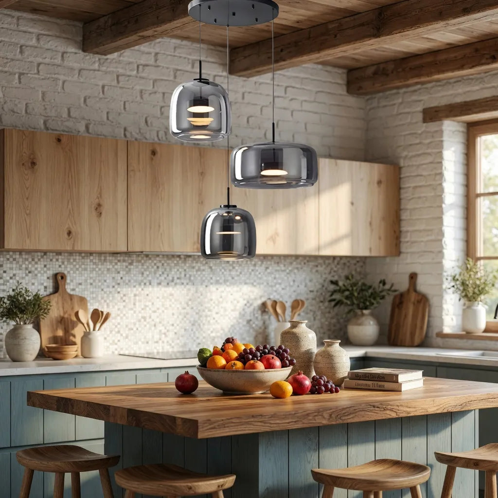 Pendant Light with Sculpted Glass Shade and Layered LED Glow