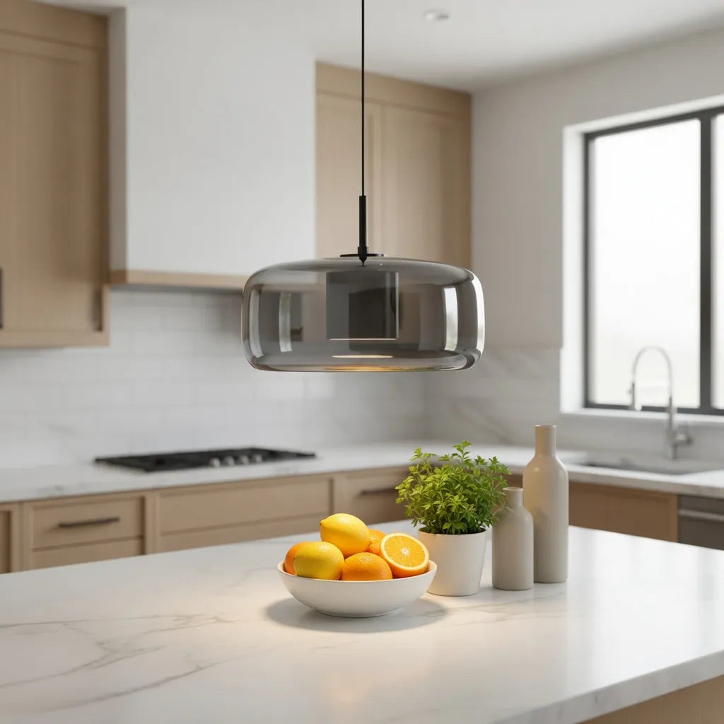 Pendant Light with Sculpted Glass Shade and Layered LED Glow