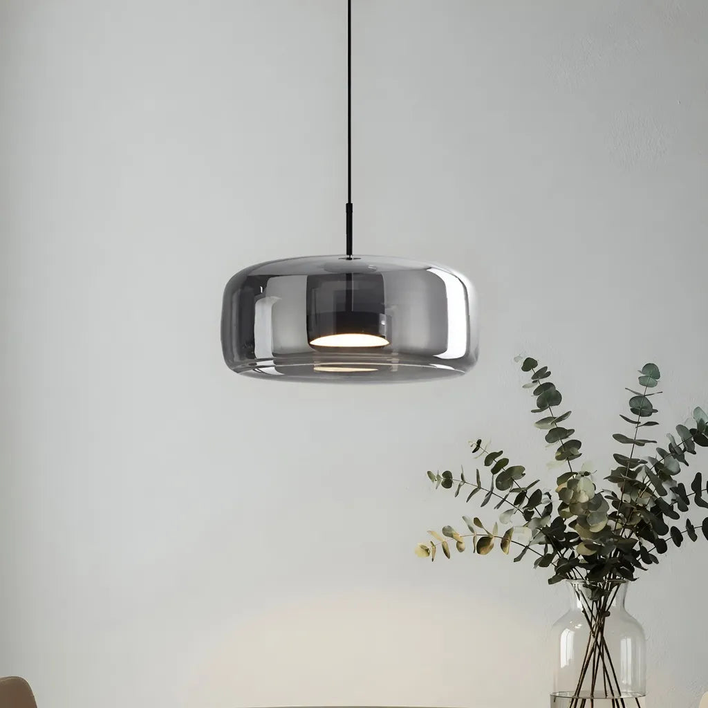 Pendant Light with Sculpted Glass Shade and Layered LED Glow