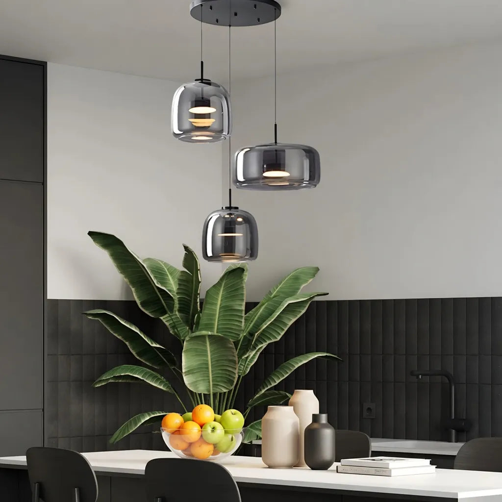 Pendant Light with Sculpted Glass Shade and Layered LED Glow