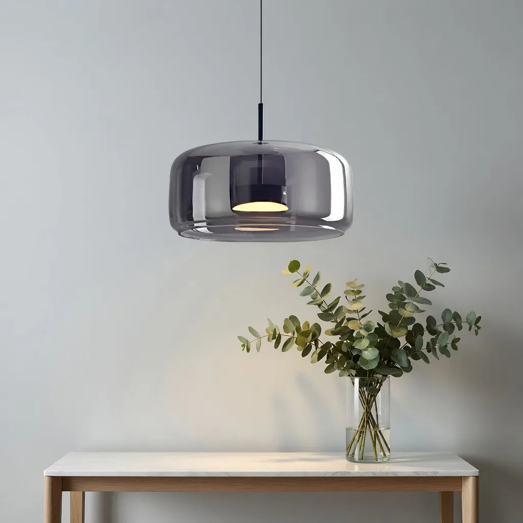 Pendant Light with Sculpted Glass Shade and Layered LED Glow