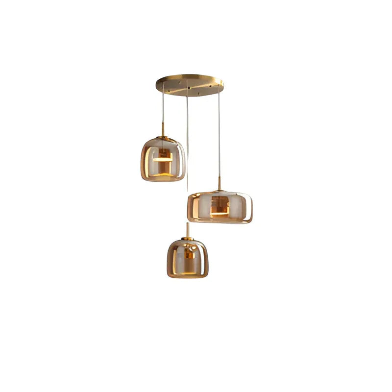 Pendelleuchte mit skulpturalem Glasschirm und mehrschichtigem LED-Leuchten