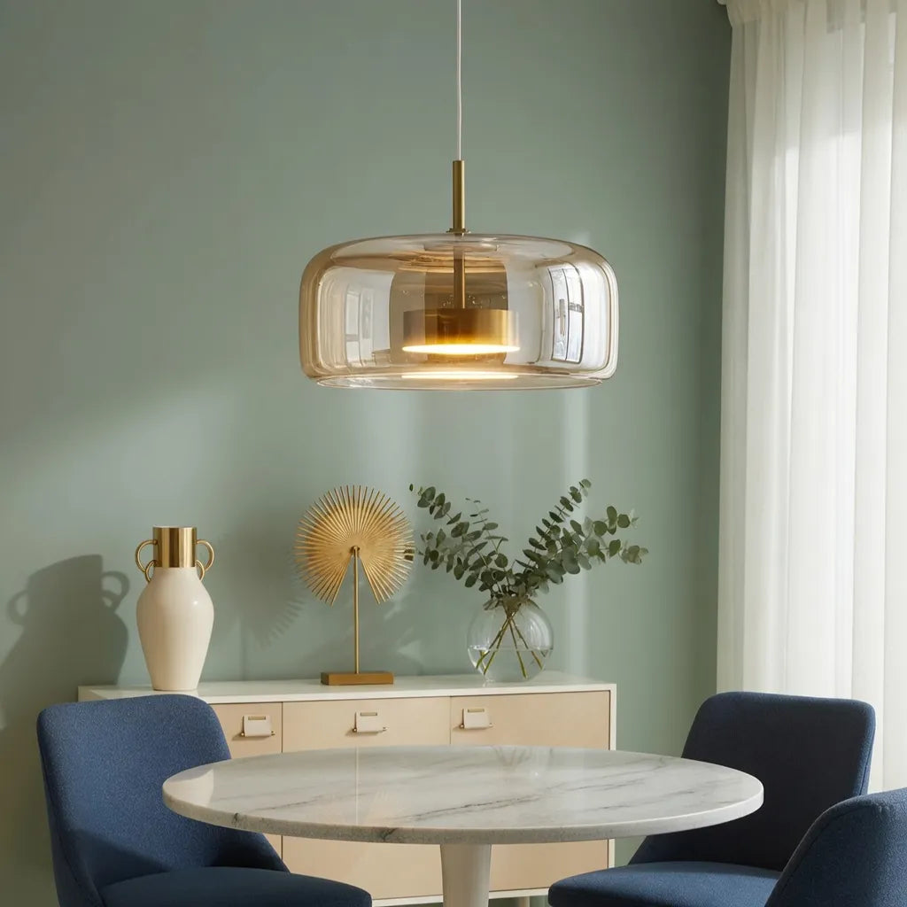 Pendant Light with Sculpted Glass Shade and Layered LED Glow
