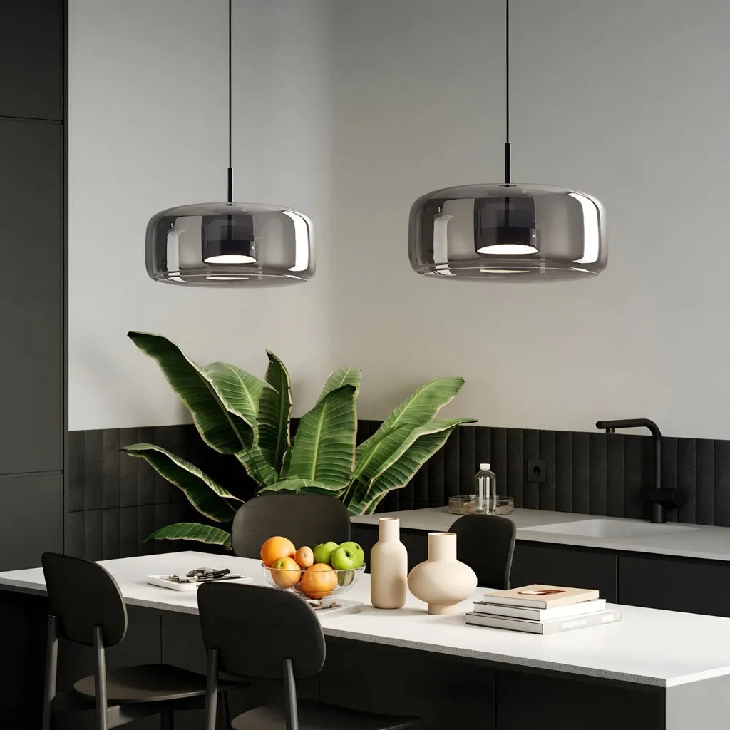 Pendant Light with Sculpted Glass Shade and Layered LED Glow