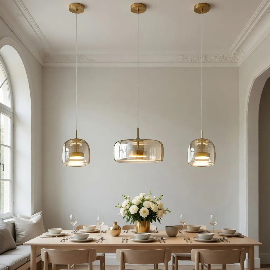 Pendant Light with Sculpted Glass Shade and Layered LED Glow