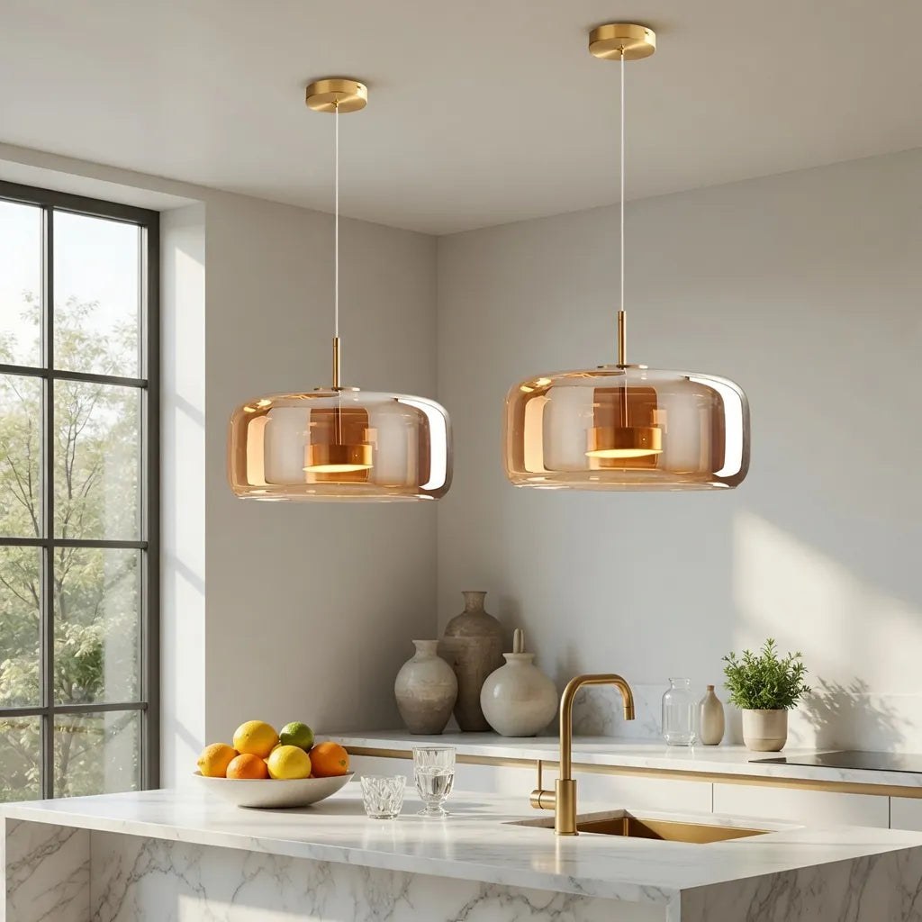 Pendant Light with Sculpted Glass Shade and Layered LED Glow