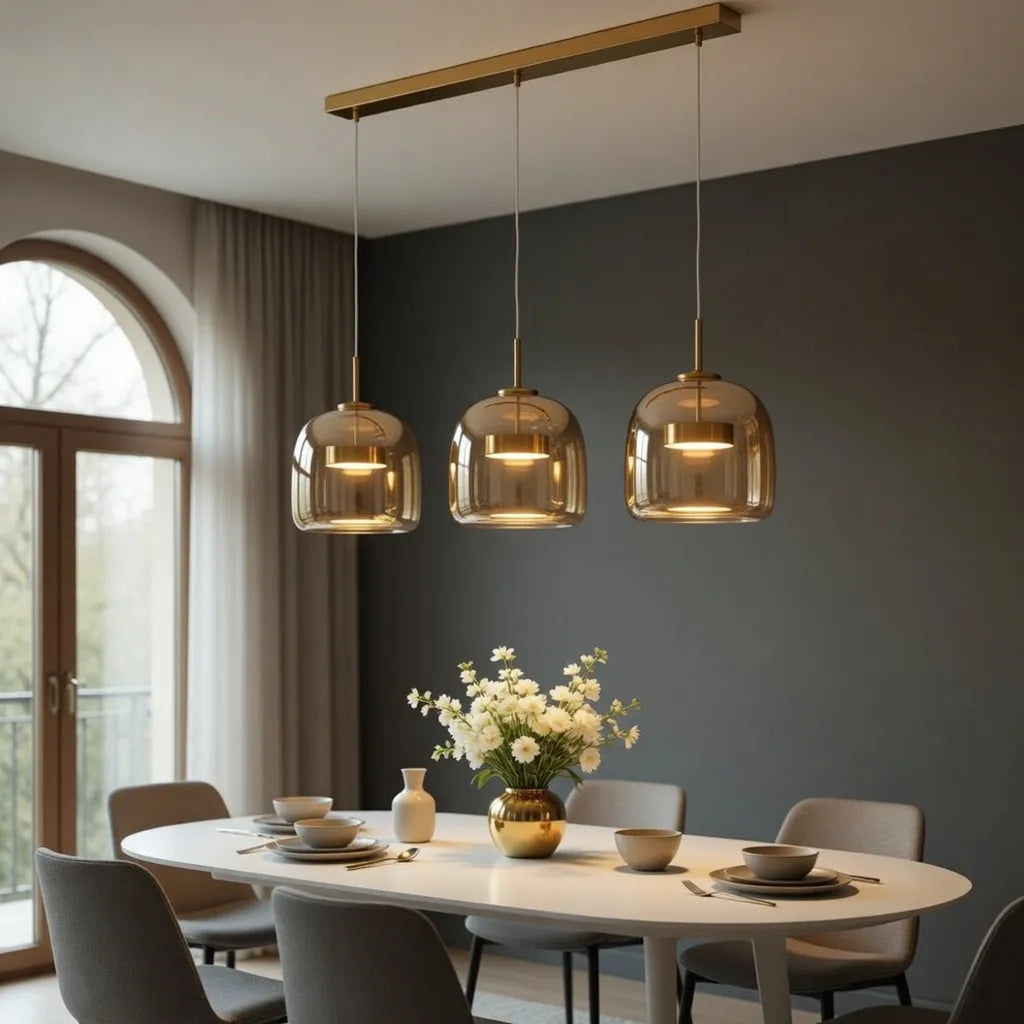 Pendant Light with Sculpted Glass Shade and Layered LED Glow