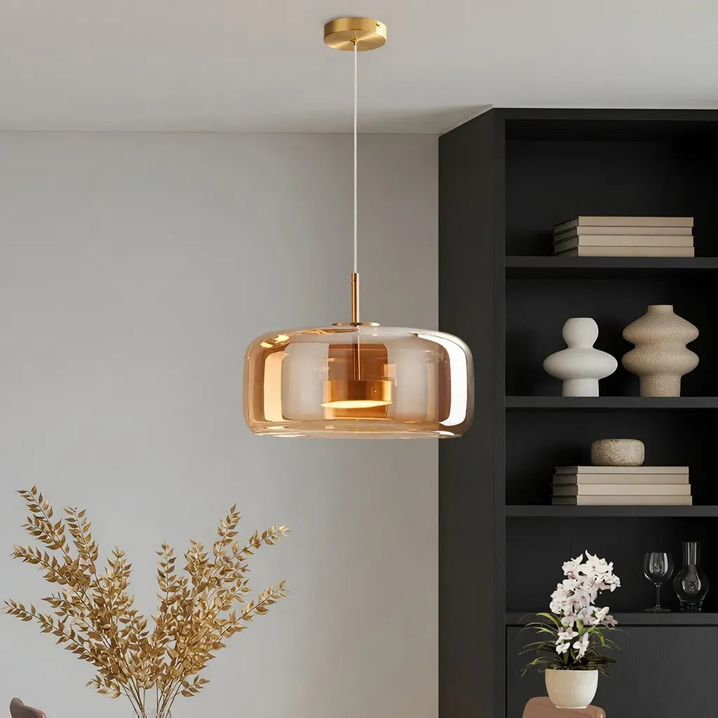 Pendant Light with Sculpted Glass Shade and Layered LED Glow