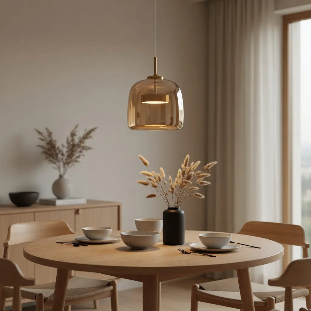 Pendant Light with Sculpted Glass Shade and Layered LED Glow