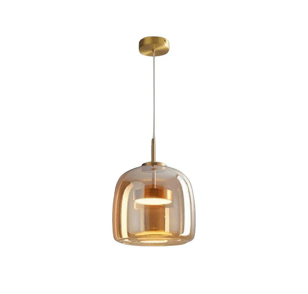 Pendant Light with Sculpted Glass Shade and Layered LED Glow