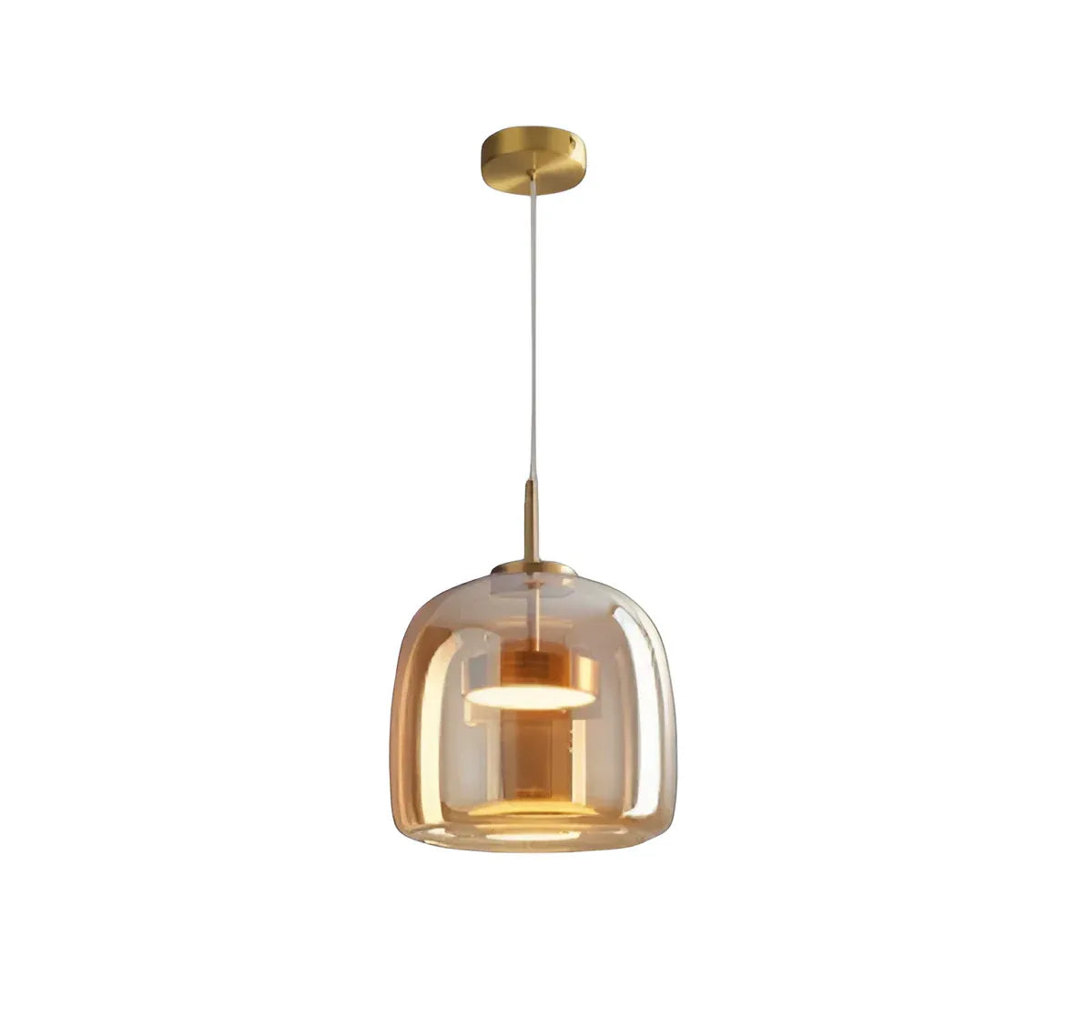 Pendelleuchte mit skulpturalem Glasschirm und mehrschichtigem LED-Leuchten