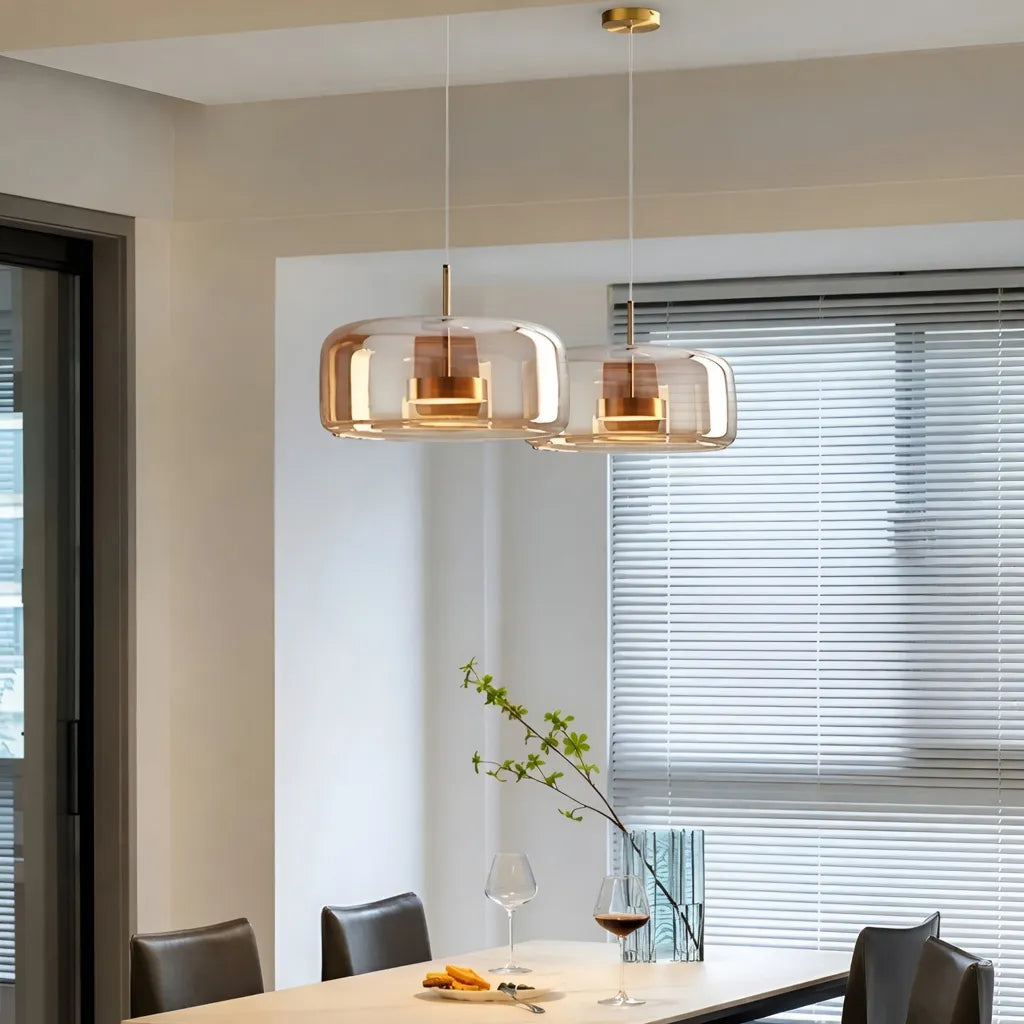 Pendant Light with Sculpted Glass Shade and Layered LED Glow