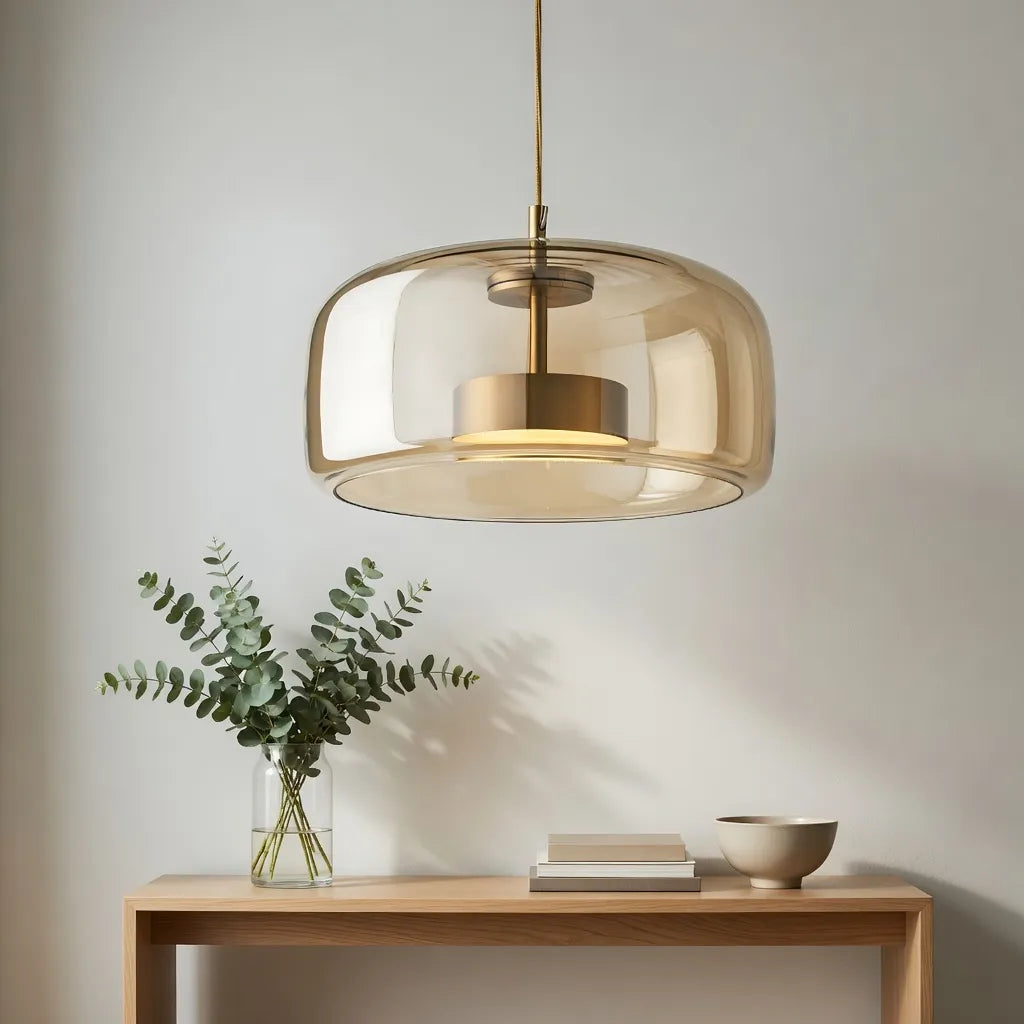 Pendant Light with Sculpted Glass Shade and Layered LED Glow