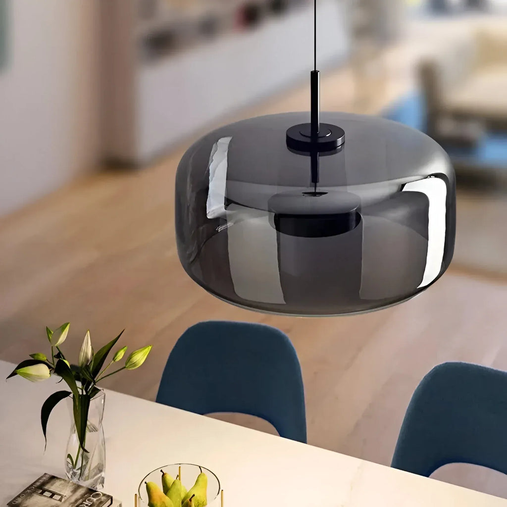 Pendant Light with Sculpted Glass Shade and Layered LED Glow