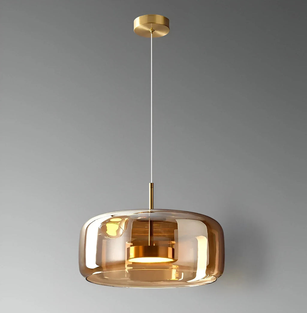 Pendant Light with Sculpted Glass Shade and Layered LED Glow