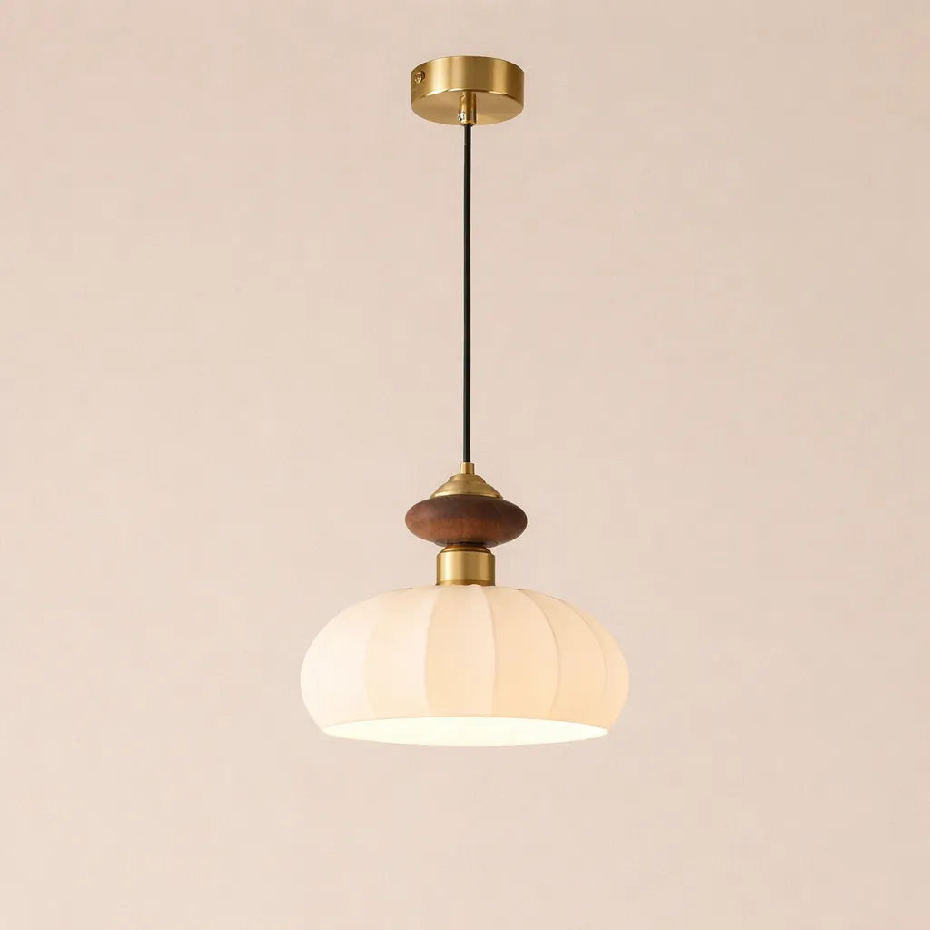 Pendant Light with Ribbed Glass Shade and Brass Accents for Kitchen Island