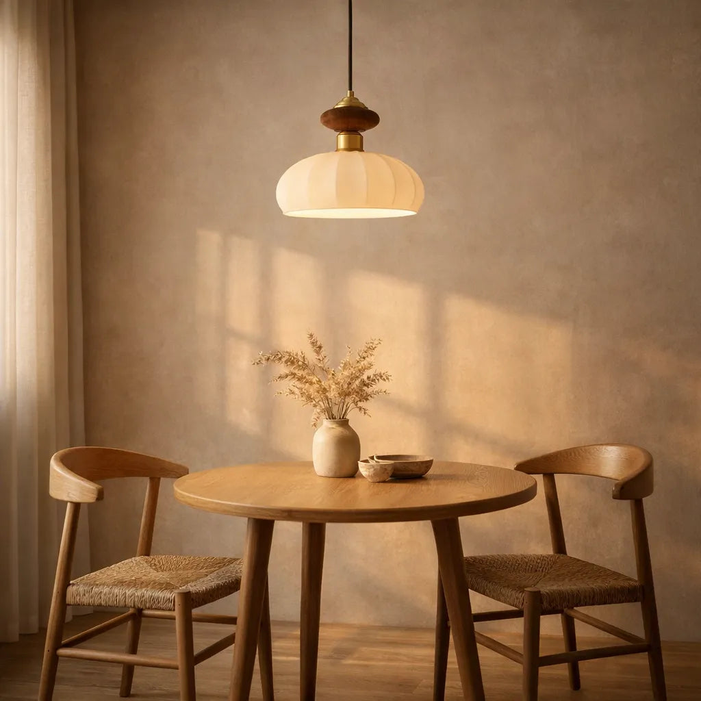 Pendant Light with Ribbed Glass Shade and Brass Accents for Kitchen Island