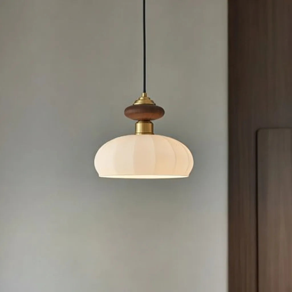 Pendant Light with Ribbed Glass Shade and Brass Accents for Kitchen Island