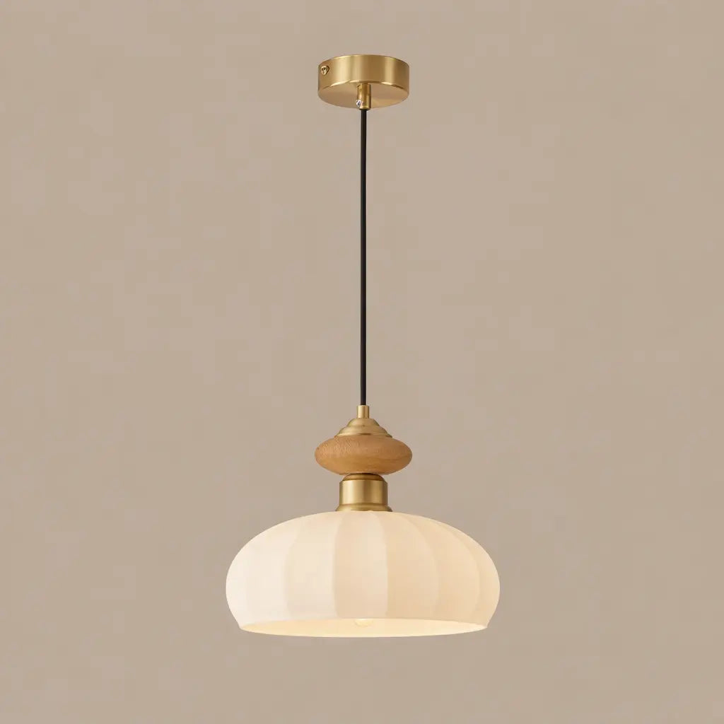 Pendant Light with Ribbed Glass Shade and Brass Accents for Kitchen Island