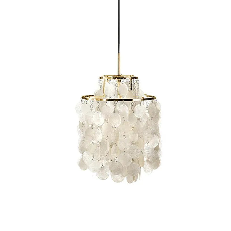 Seashell Pendant Light with Layered Natural Shell Design and Sculptural Iron Frame