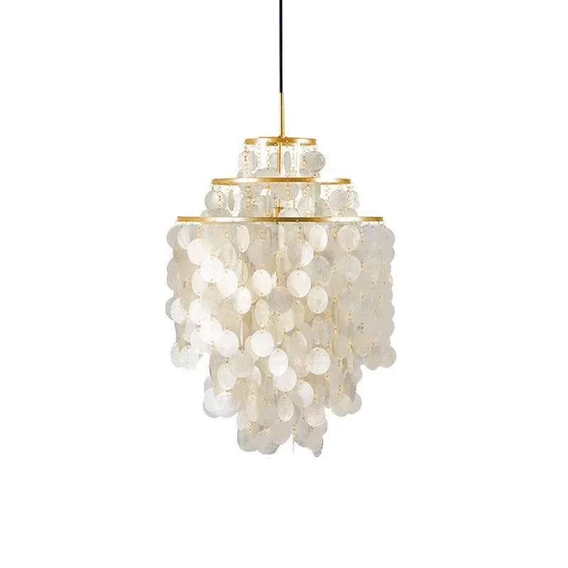 Seashell Pendant Light with Layered Natural Shell Design and Sculptural Iron Frame