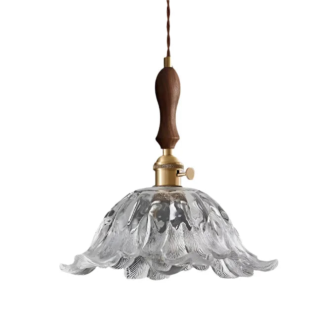 Suspension avec abat-jour en verre en forme de fleur, LED et éclairage vintage pour salle à manger