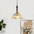 Suspension avec abat-jour en verre en forme de fleur, LED et éclairage vintage pour salle à manger