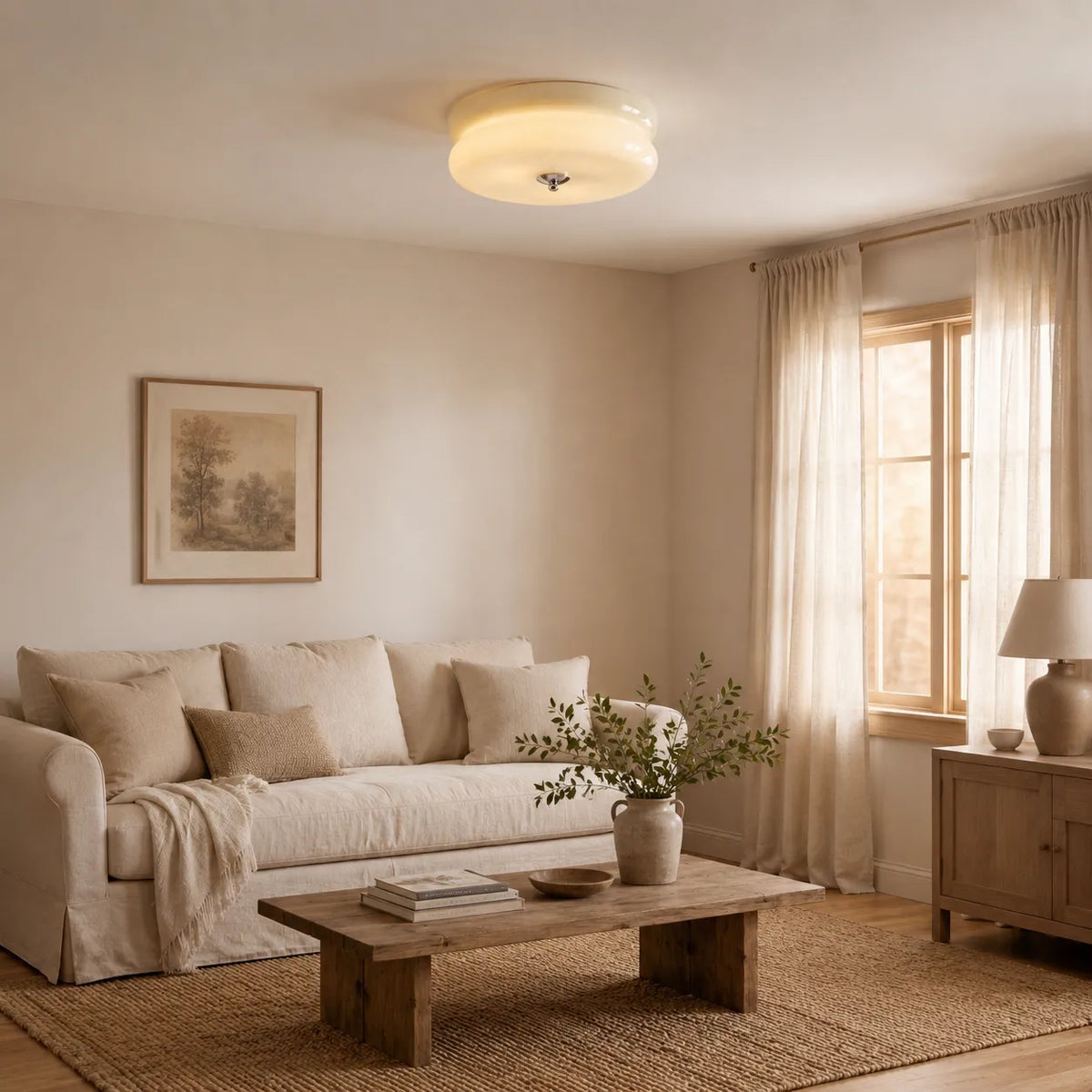 Deckenleuchte mit Opalglasdiffusor im Art-déco-Stil für das Wohnzimmer