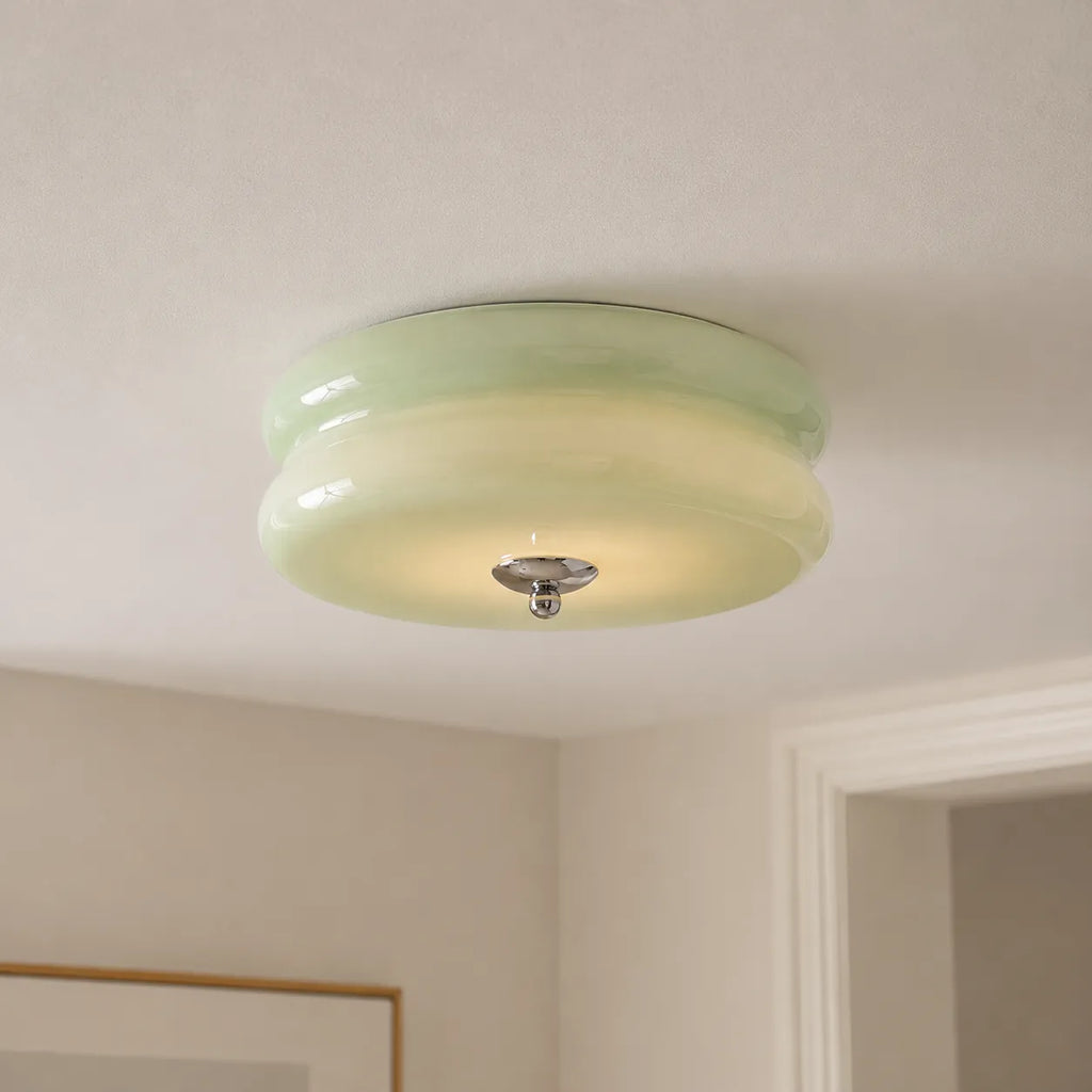 Oyster Light with Opal Glass Diffuser Art Deco Flush Mount Ceiling Light for Lounge