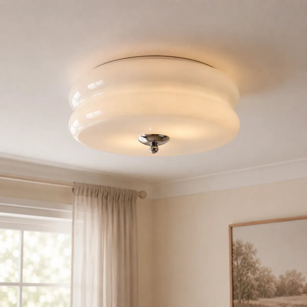 Deckenleuchte mit Opalglasdiffusor im Art-déco-Stil für das Wohnzimmer