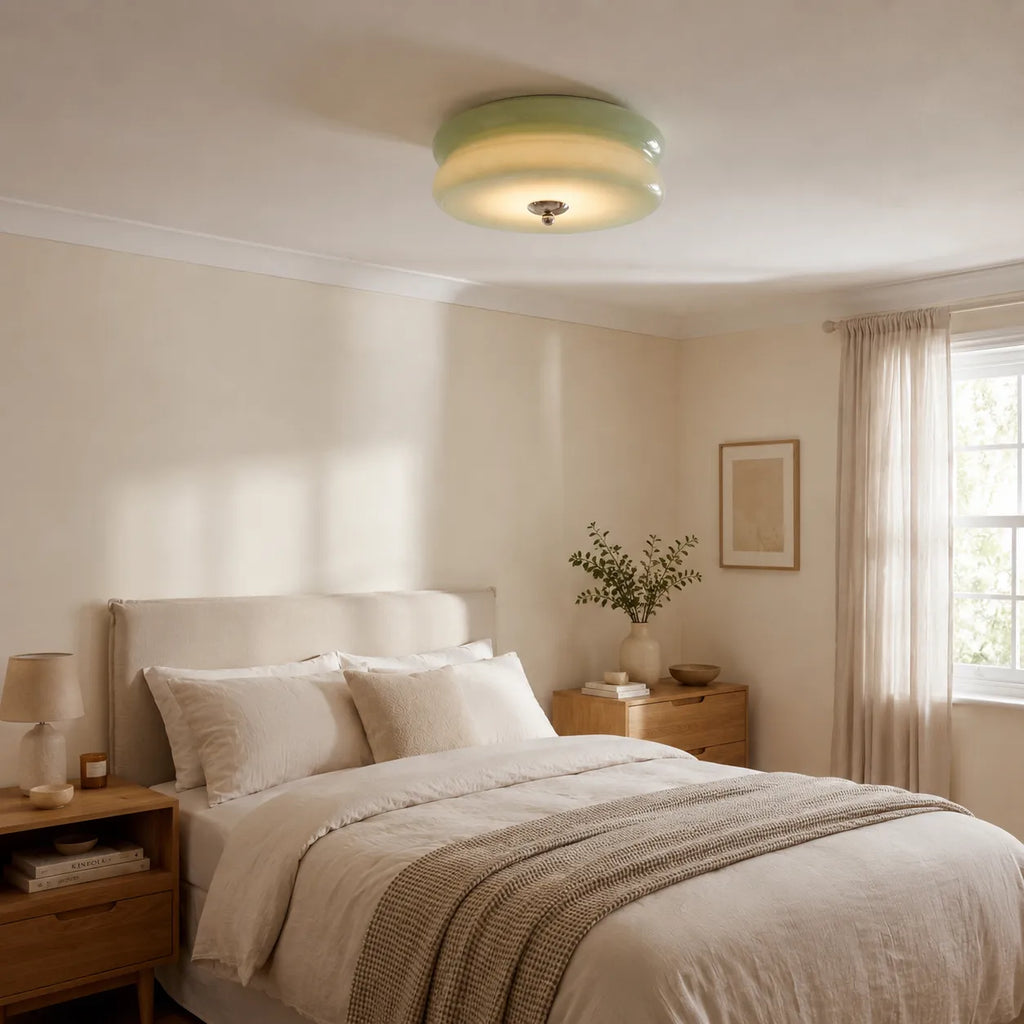 Oyster Light with Opal Glass Diffuser Art Deco Flush Mount Ceiling Light for Lounge