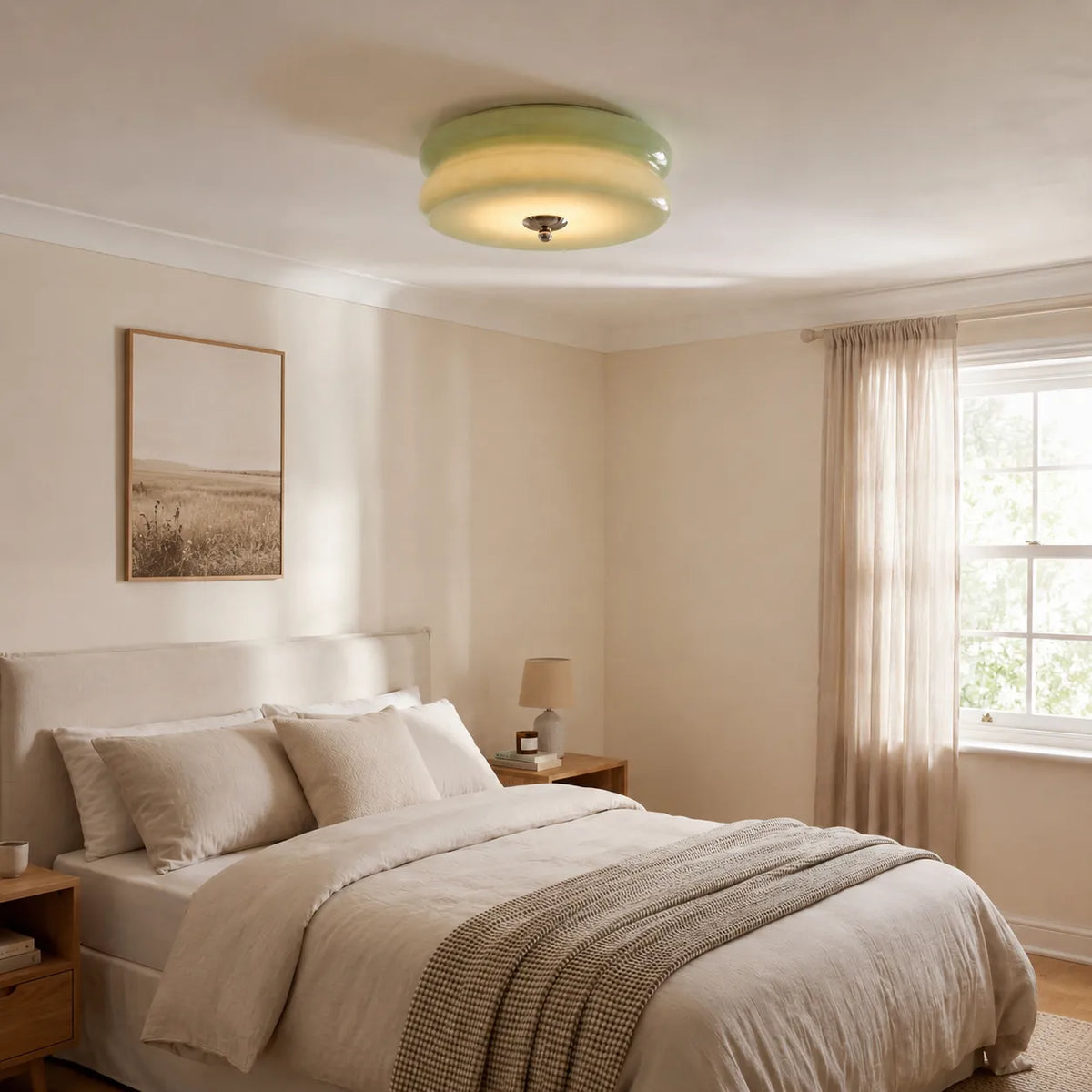 Deckenleuchte mit Opalglasdiffusor im Art-déco-Stil für das Wohnzimmer