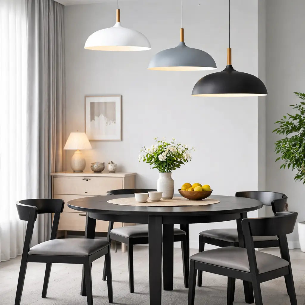 Suspension pour îlot de cuisine avec abat-jour en bois et en fer, style moderne pour salle à manger