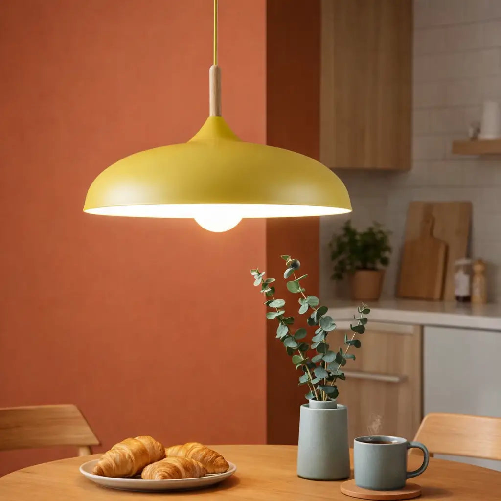 Suspension pour îlot de cuisine avec abat-jour en bois et en fer, style moderne pour salle à manger