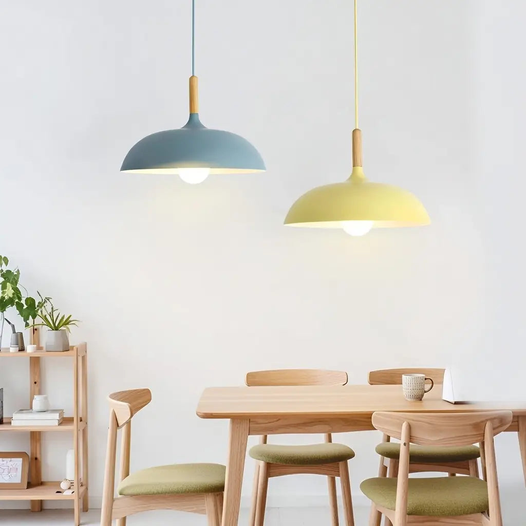 Suspension pour îlot de cuisine avec abat-jour en bois et en fer, style moderne pour salle à manger