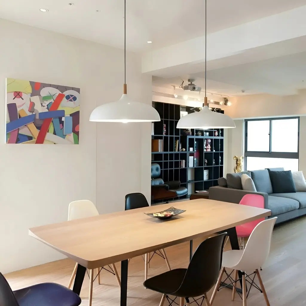Kitchen Island Pendant Light with Wood and Iron Shade Modern Dining Room