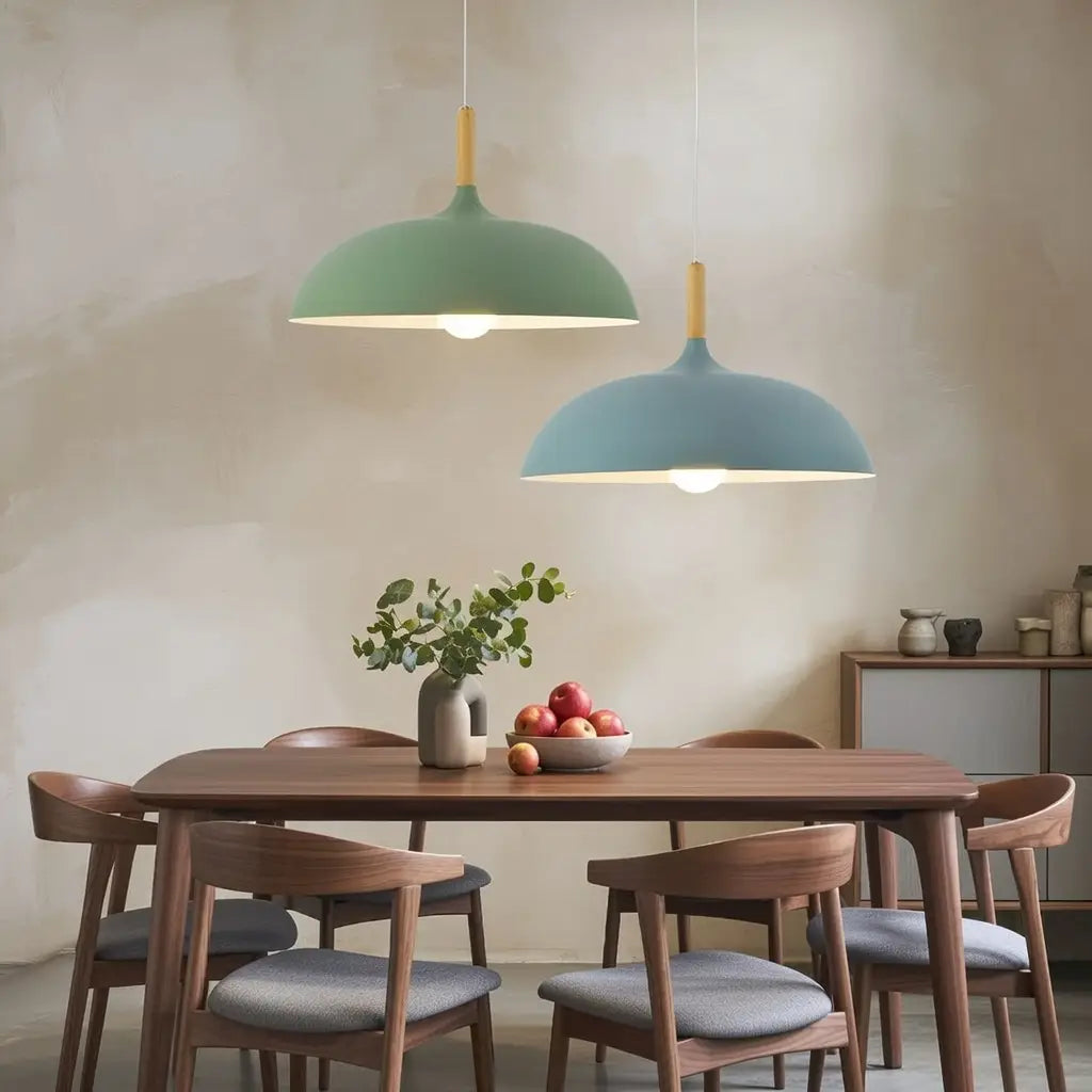 Suspension pour îlot de cuisine avec abat-jour en bois et en fer, style moderne pour salle à manger