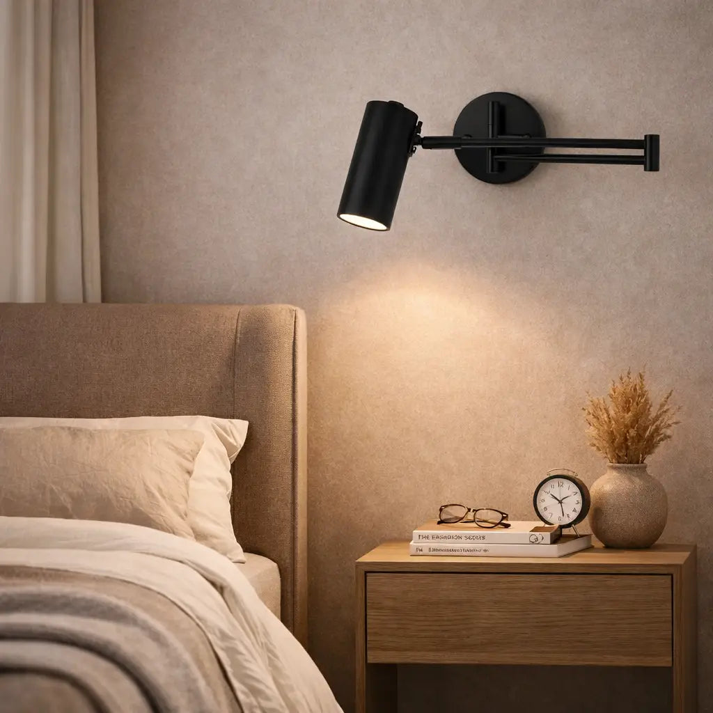 Wall Lamp with Adjustable Swing Arm and Integrated LED Light Temperature Control