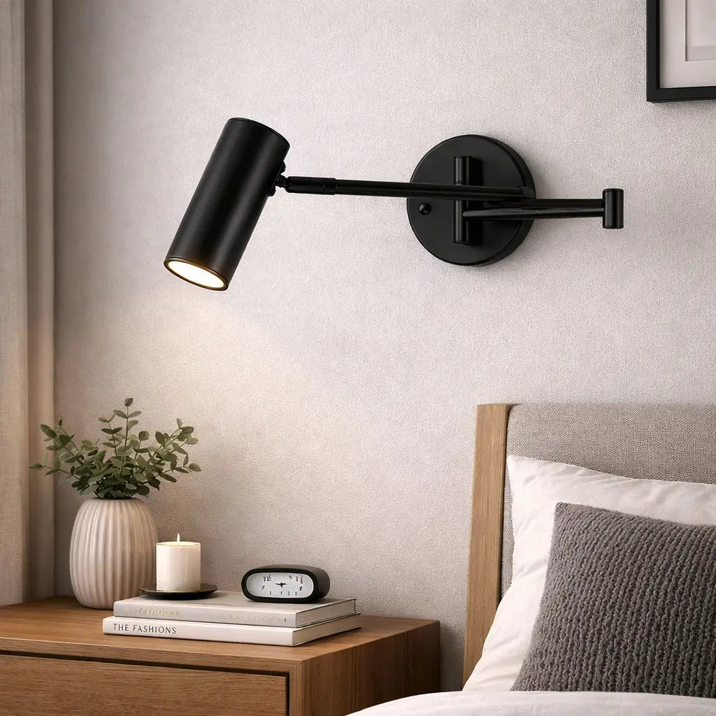 Wall Lamp with Adjustable Swing Arm and Integrated LED Light Temperature Control