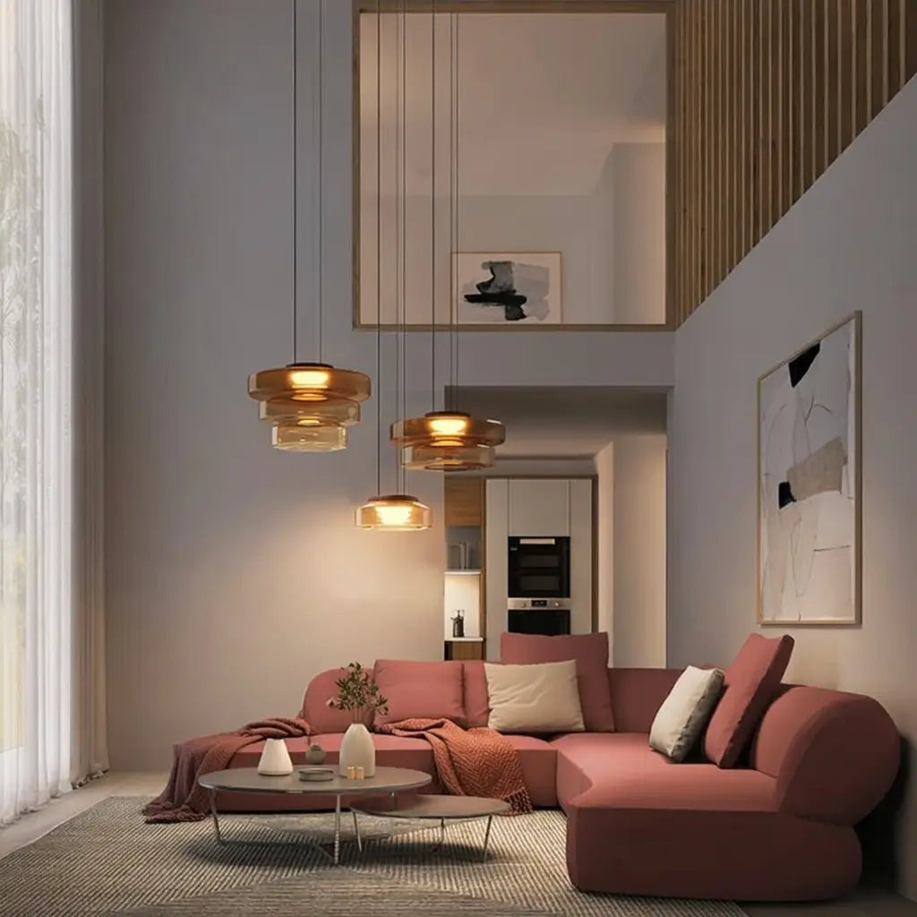 Pendant Light with Layered Glass and LED for Living Room Dining or Kitchen