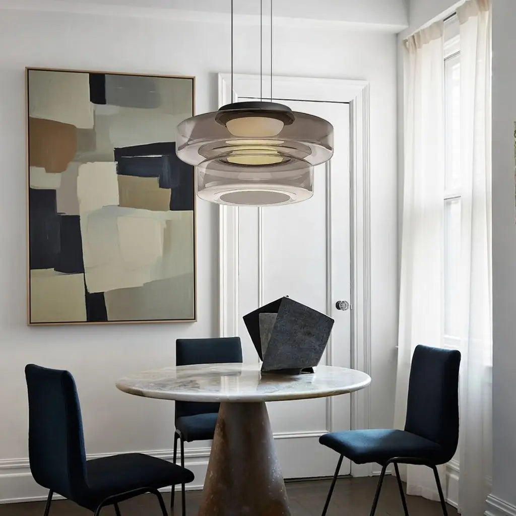 Pendant Light with Layered Glass and LED for Living Room Dining or Kitchen