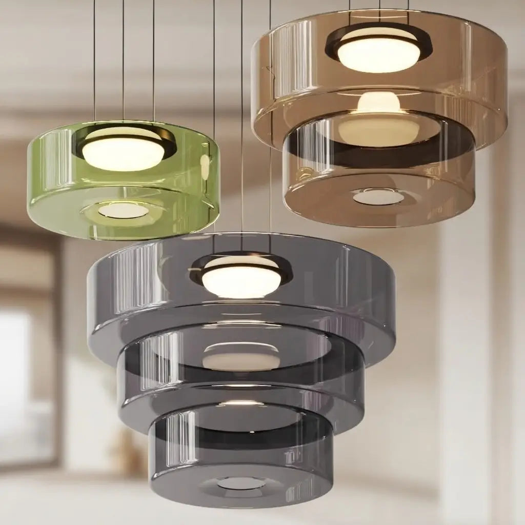 Pendant Light with Layered Glass and LED for Living Room Dining or Kitchen