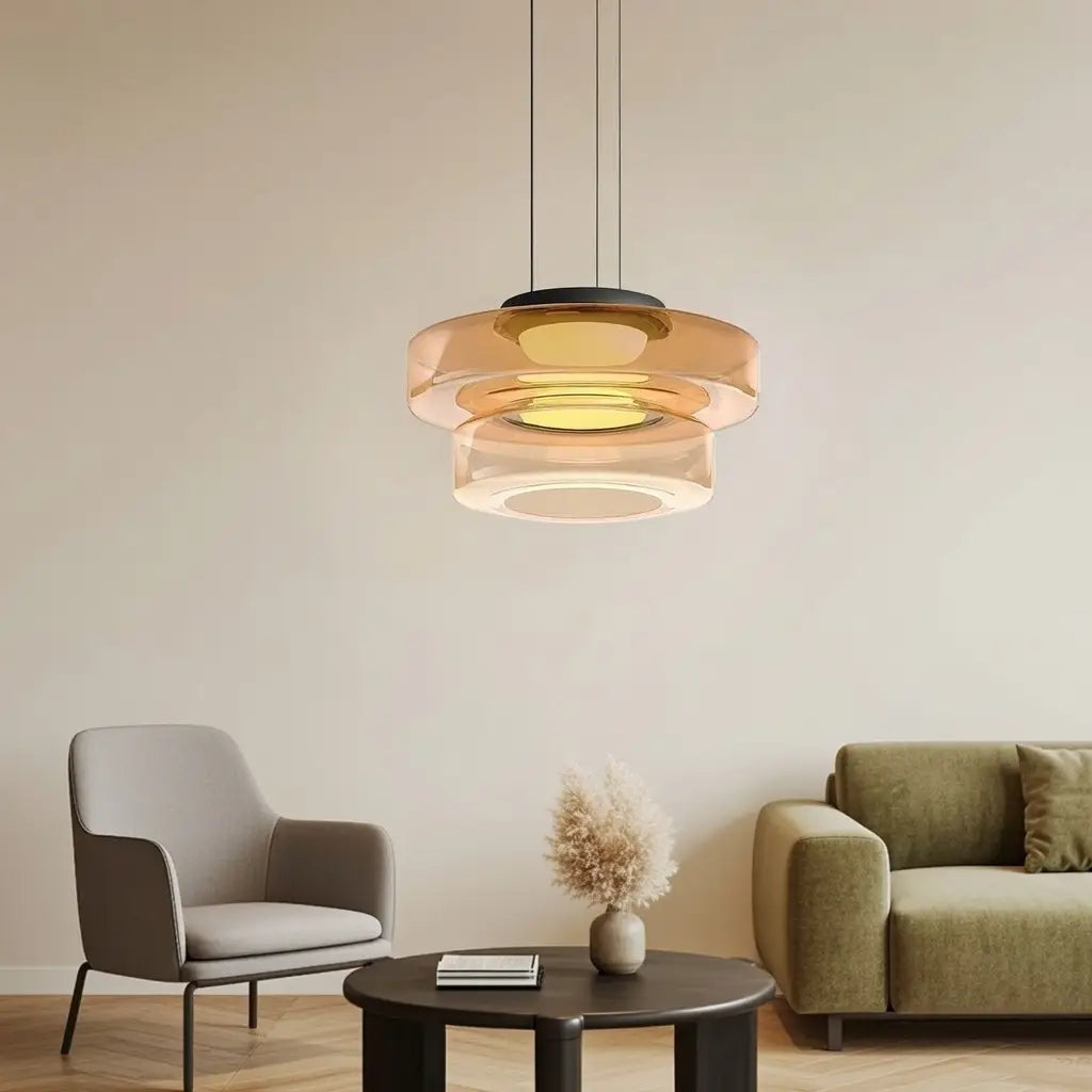 Pendant Light with Layered Glass and LED for Living Room Dining or Kitchen